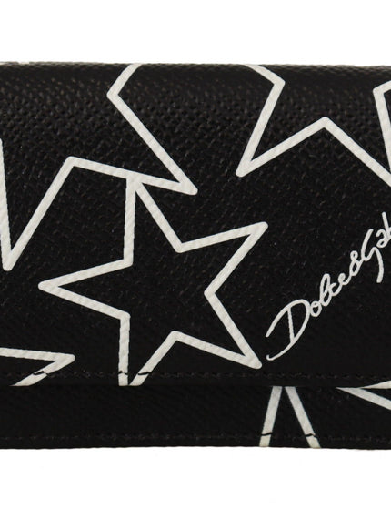 Dolce & Gabbana Black Stars Print Leather Trifold French Flap Wallet - Ellie Belle