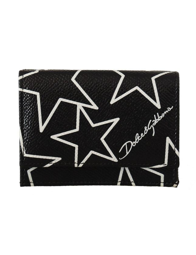 Dolce & Gabbana Black Stars Print Leather Trifold French Flap Wallet - Ellie Belle