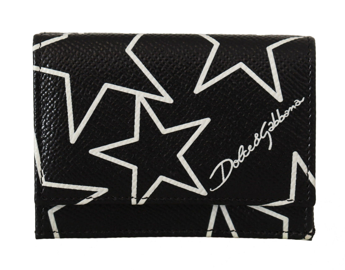 Dolce & Gabbana Black Stars Print Leather Trifold French Flap Wallet - Ellie Belle