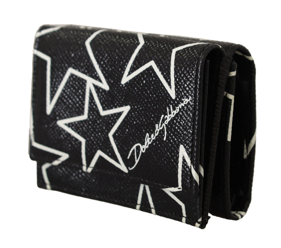 Dolce & Gabbana Black Stars Print Leather Trifold French Flap Wallet - Ellie Belle