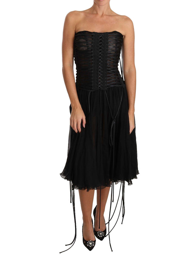 Dolce & Gabbana Black Strapless Corset A-line Midi Dress - Ellie Belle
