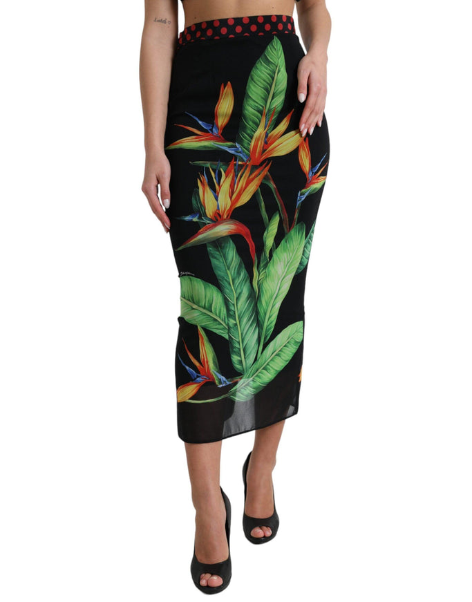 Dolce & Gabbana Black Strelitzia High Waist Pencil Cut Skirt - Ellie Belle