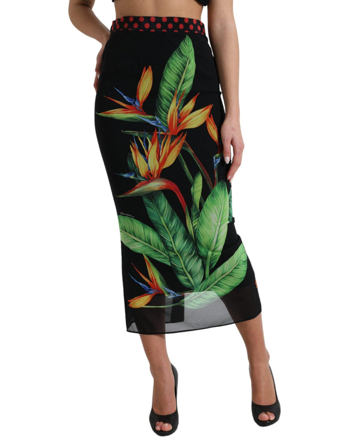 Dolce & Gabbana Black Strelitzia High Waist Pencil Cut Skirt - Ellie Belle