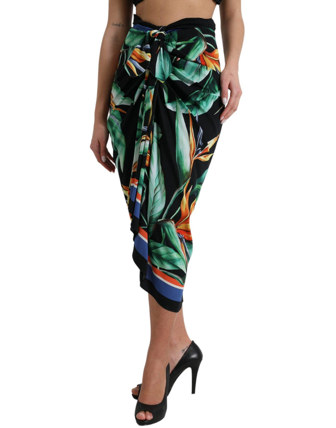 Dolce & Gabbana Black Strelitzia High Waist Wrap Midi Skirt - Ellie Belle