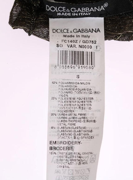 Dolce & Gabbana Black Stretch Floral Clear Crystal Socks - Ellie Belle