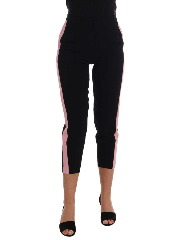 Dolce & Gabbana Black Stretch Pink Stripes Capri Pants