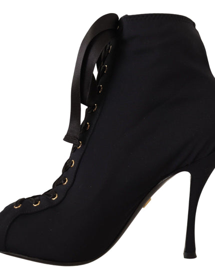 Dolce & Gabbana Black Stretch Short Ankle Boots Shoes - Ellie Belle
