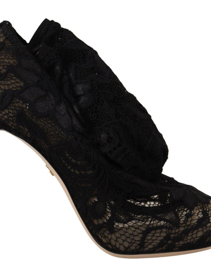 Dolce & Gabbana Black Stretch Socks Taormina Lace Boots - Ellie Belle