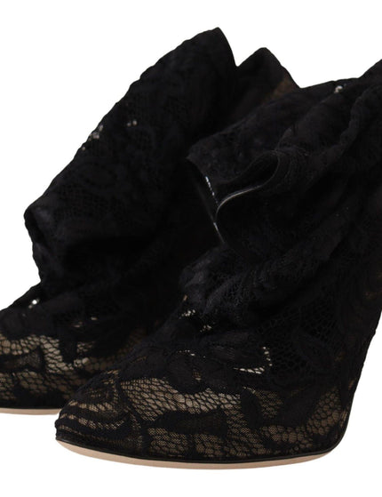 Dolce & Gabbana Black Stretch Socks Taormina Lace Boots - Ellie Belle