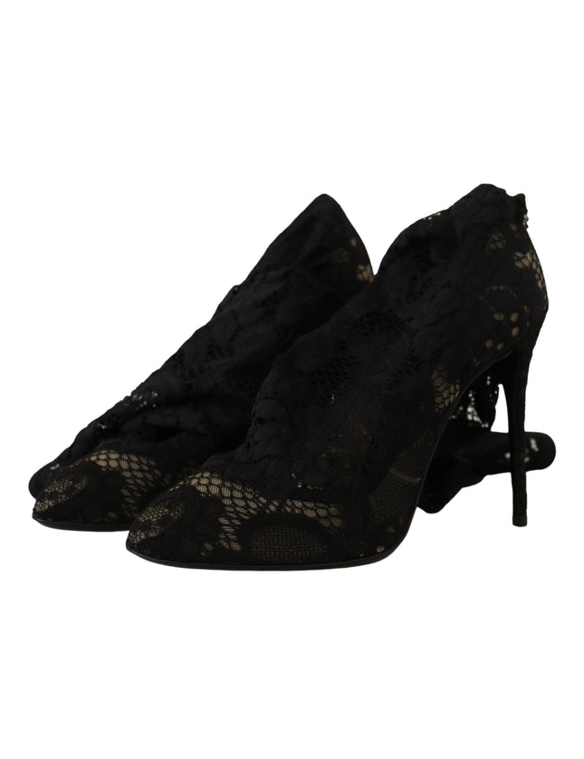 Dolce & Gabbana Black Stretch Socks Taormina Lace Boots Shoes - Ellie Belle