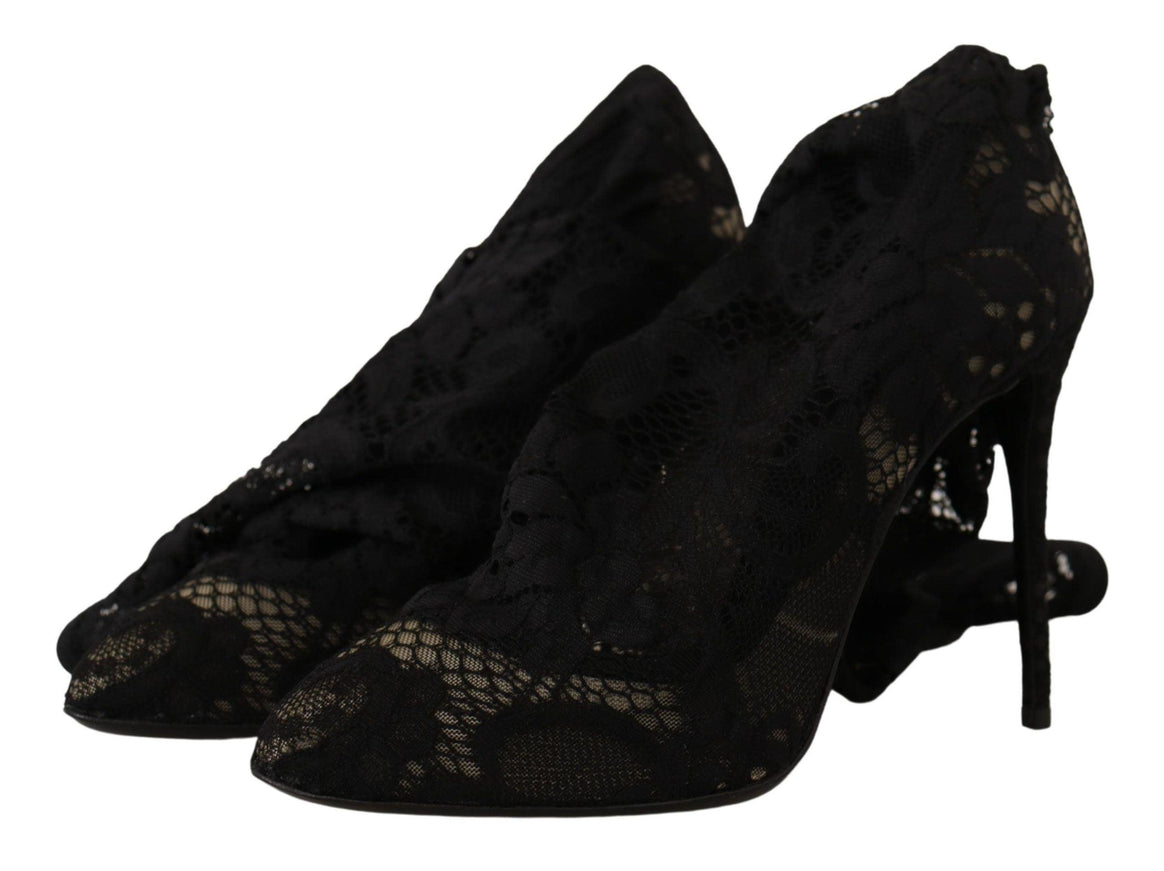 Dolce & Gabbana Black Stretch Socks Taormina Lace Boots Shoes - Ellie Belle