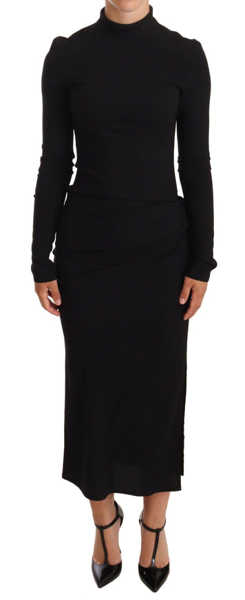 Dolce & Gabbana Black Stretch Turtleneck Sheath Midi Dress - Ellie Belle