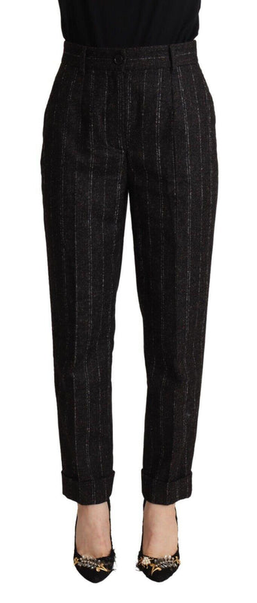 Dolce & Gabbana Black Striped High Waist Tapered Pants - Ellie Belle