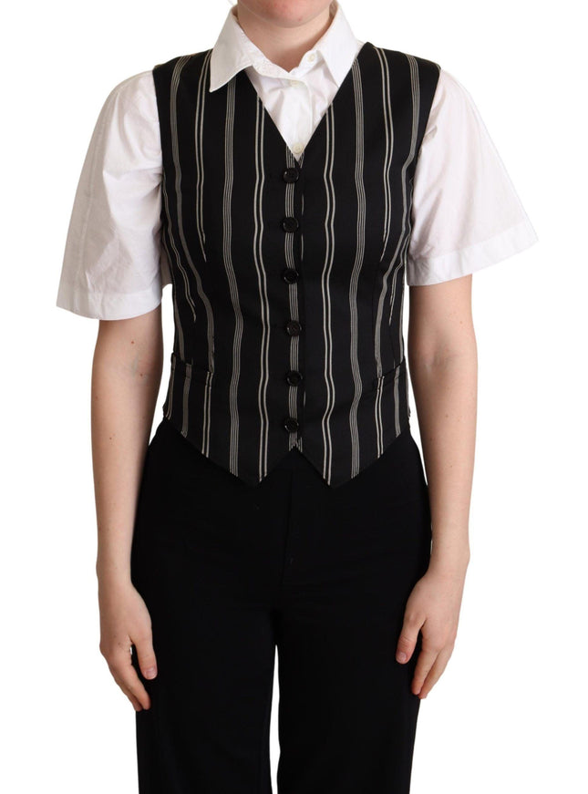Dolce & Gabbana Black Striped Leopard Print Waistcoat Vest - Ellie Belle