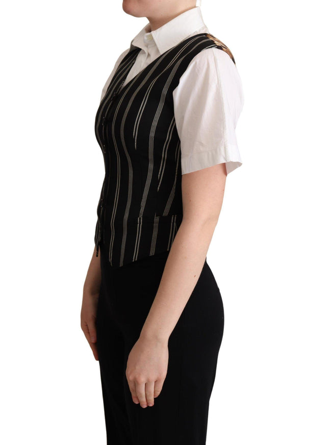 Dolce & Gabbana Black Striped Leopard Print Waistcoat Vest - Ellie Belle