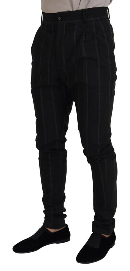 Dolce & Gabbana Black Striped Men Trousers Cotton Pants - Ellie Belle