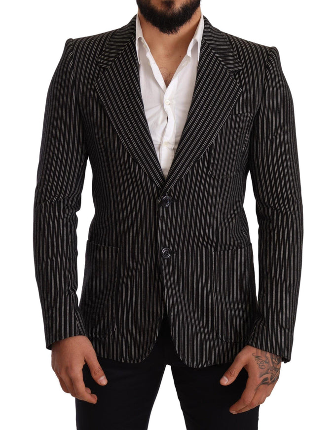 Dolce & Gabbana Black Striped Slim Fit Wool Coat Blazer - Ellie Belle