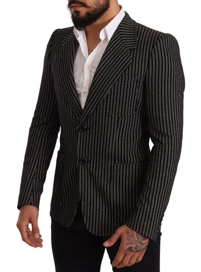 Dolce & Gabbana Black Striped Slim Fit Wool Coat Blazer - Ellie Belle