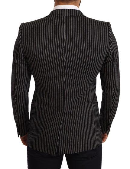 Dolce & Gabbana Black Striped Slim Fit Wool Coat Blazer - Ellie Belle