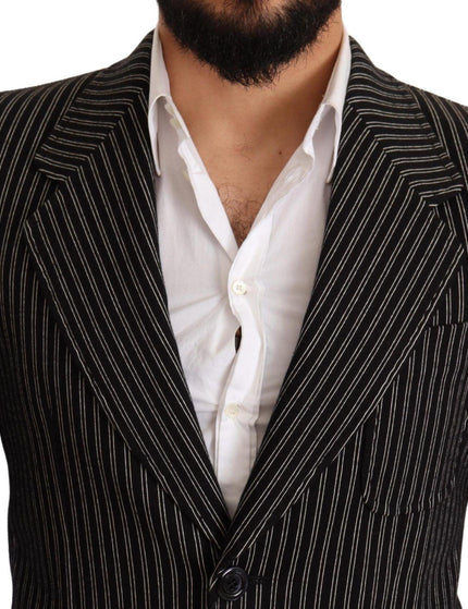 Dolce & Gabbana Black Striped Slim Fit Wool Coat Blazer - Ellie Belle