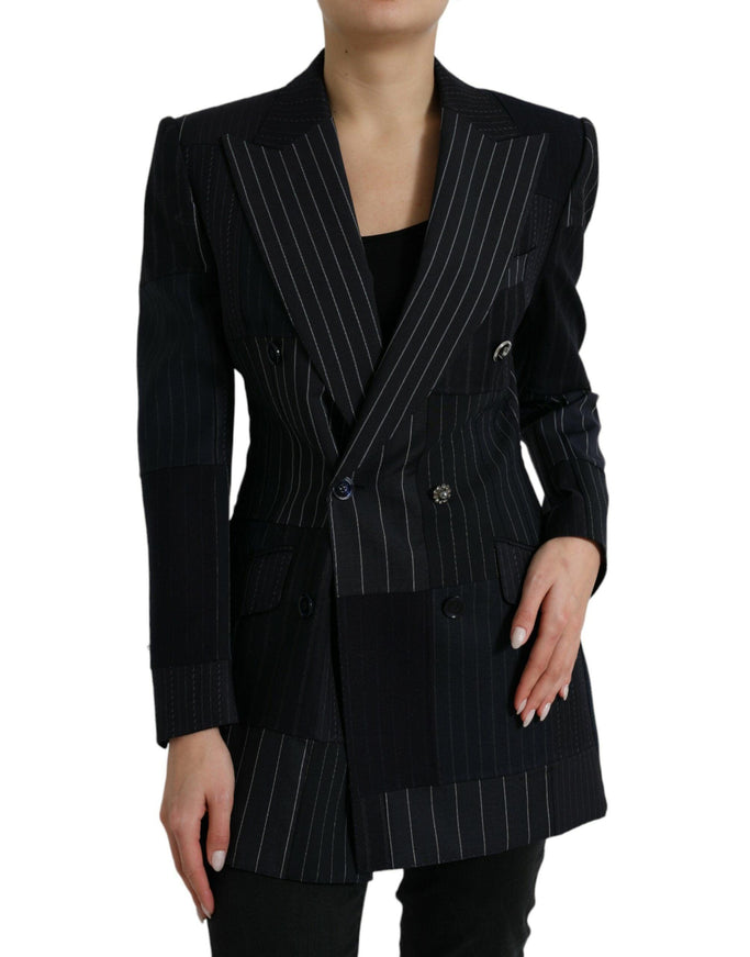 Dolce & Gabbana Black Striped Wool DoubleBreasted Coat Jacket - Ellie Belle