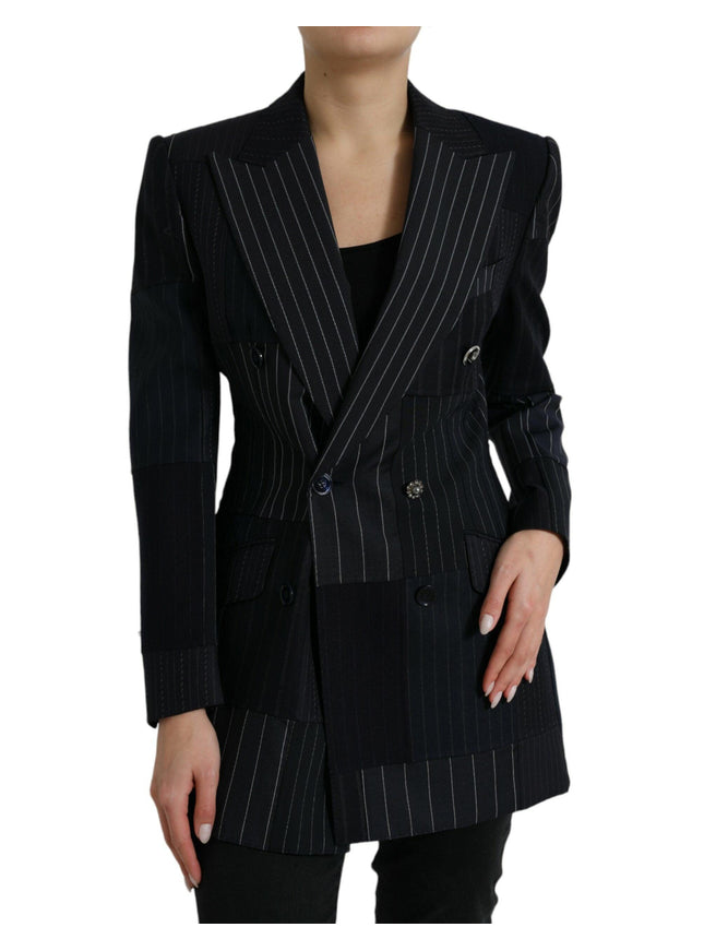 Dolce & Gabbana Black Striped Wool DoubleBreasted Coat Jacket - Ellie Belle