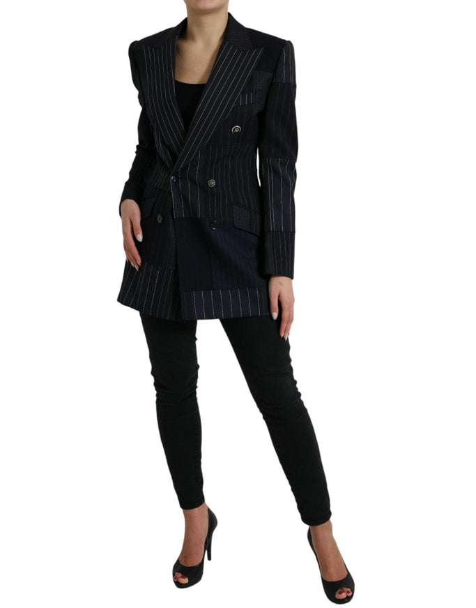 Dolce & Gabbana Black Striped Wool DoubleBreasted Coat Jacket - Ellie Belle