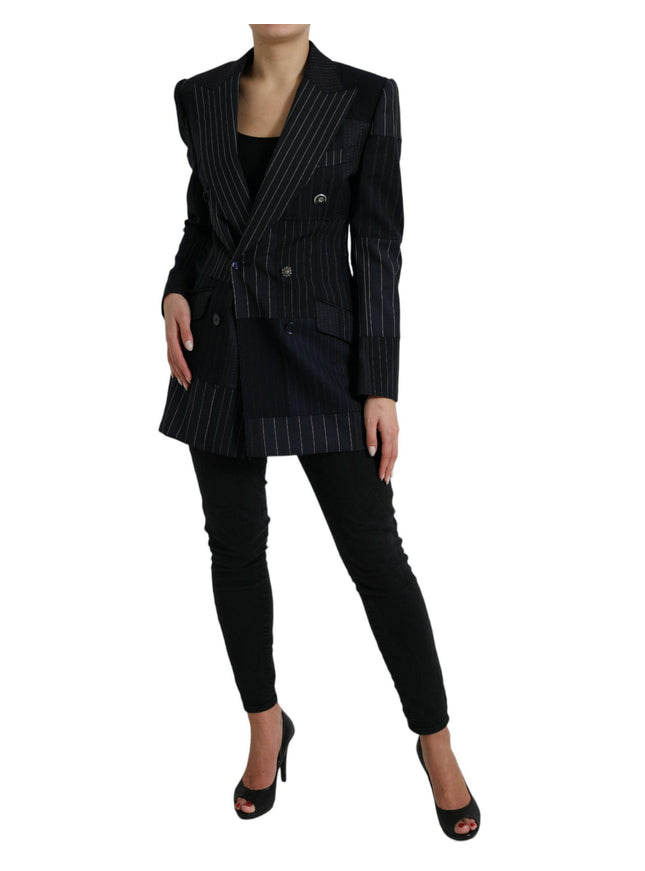 Dolce & Gabbana Black Striped Wool DoubleBreasted Coat Jacket - Ellie Belle