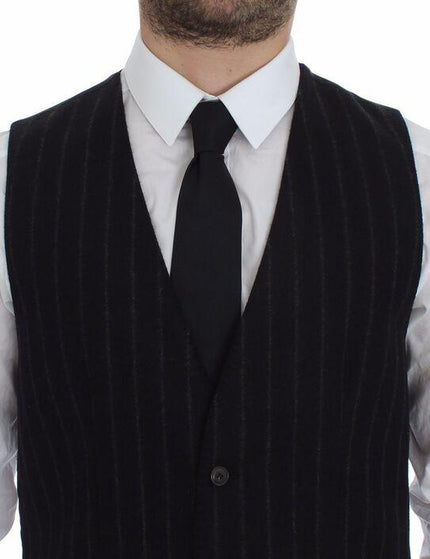 Dolce & Gabbana Black Striped Wool Logo Vest Gilet Weste - Ellie Belle