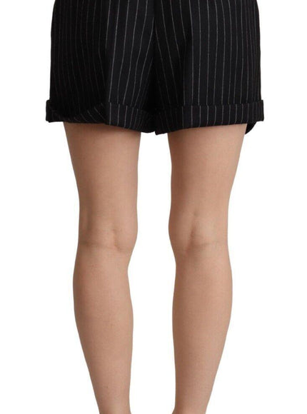 Dolce & Gabbana Black Stripes Wool High Waist Trouser Bermuda Shorts - Ellie Belle