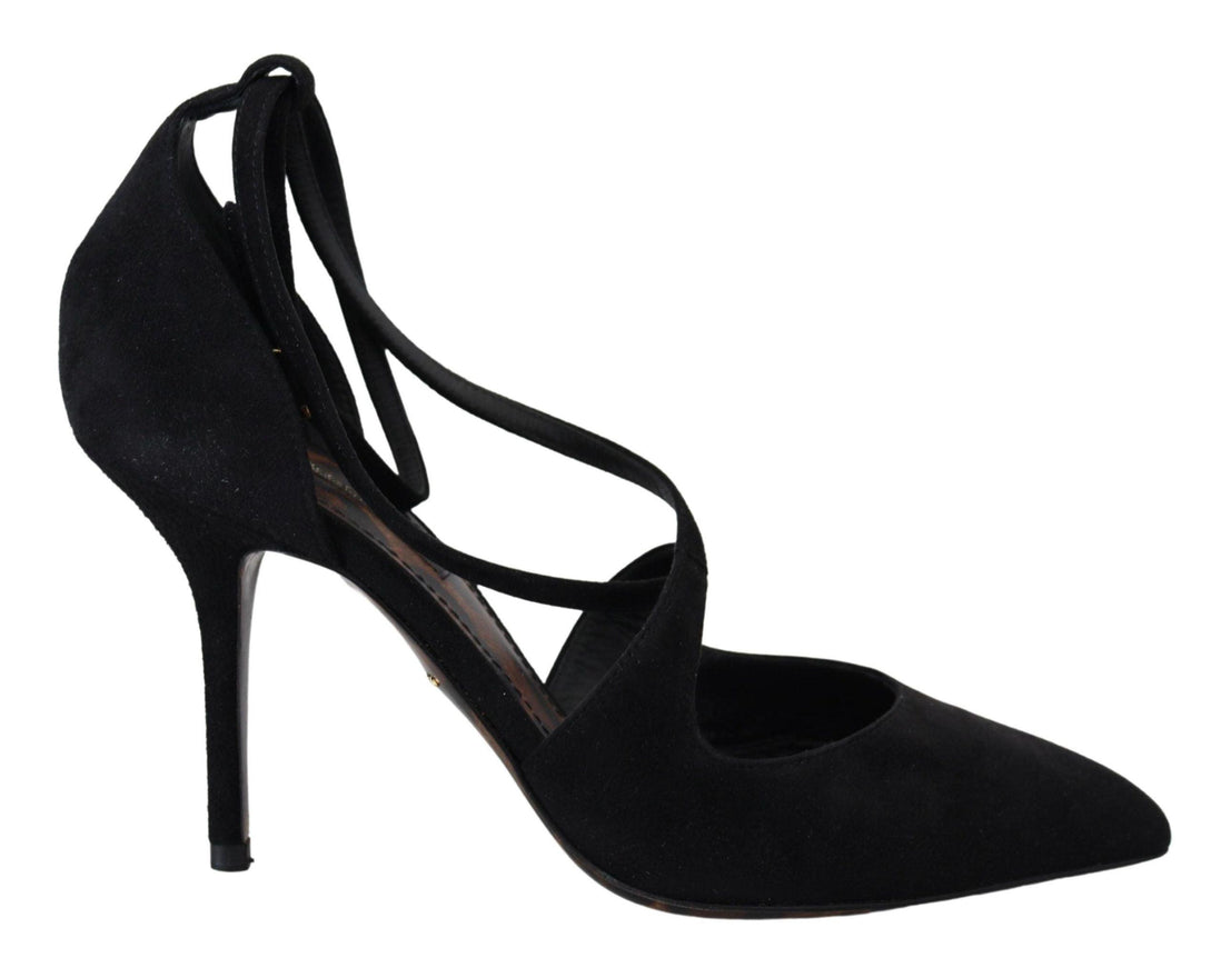 Dolce & Gabbana Black Suede Ankle Strap Pumps Heels Shoes - Ellie Belle