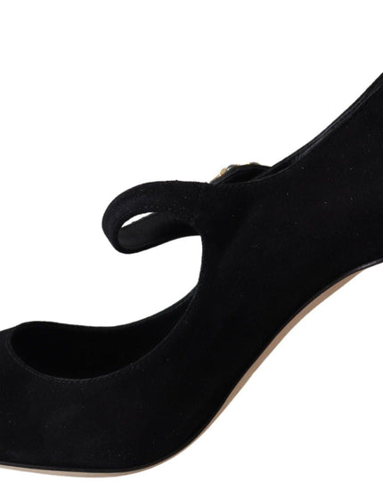 Dolce & Gabbana Black Suede Crystal Heels Mary Jane Shoes - Ellie Belle