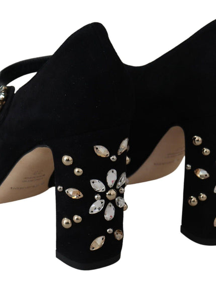 Dolce & Gabbana Black Suede Crystal Heels Mary Jane Shoes - Ellie Belle