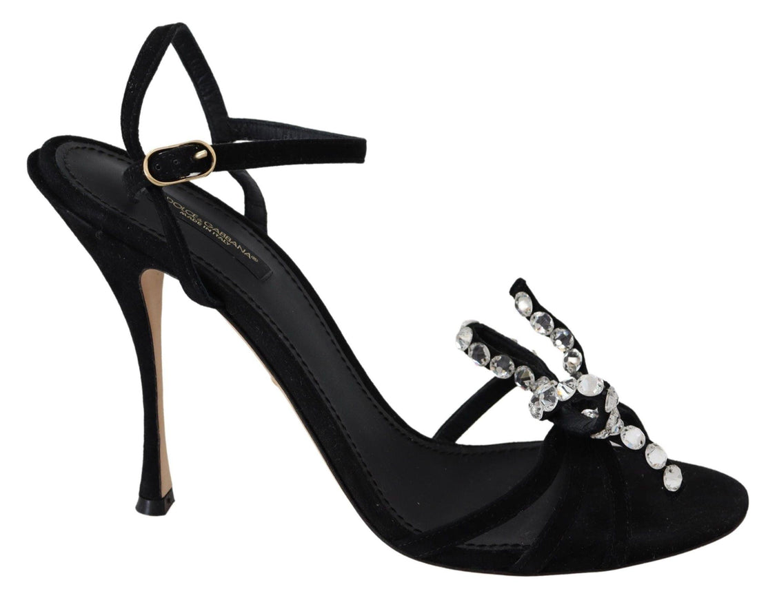 Dolce & Gabbana Black Suede Crystals Heels Sandals Shoes - Ellie Belle