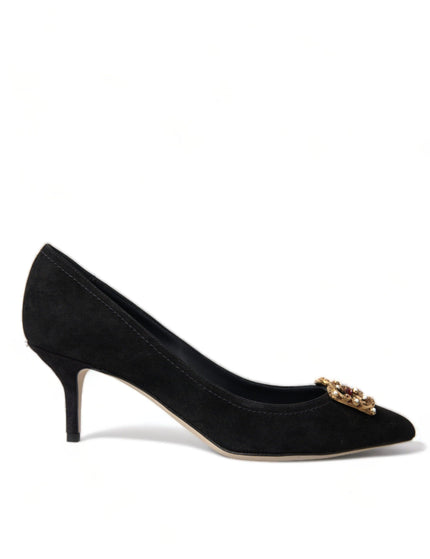 Dolce & Gabbana Black Suede DG Amore Heels Pumps Shoes - Ellie Belle