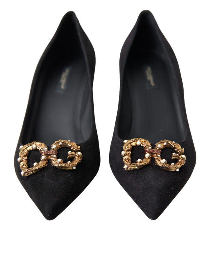 Dolce & Gabbana Black Suede DG Amore Heels Pumps Shoes - Ellie Belle