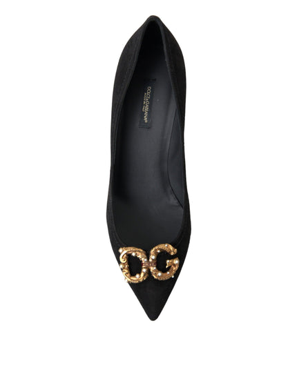 Dolce & Gabbana Black Suede DG Amore Heels Pumps Shoes - Ellie Belle