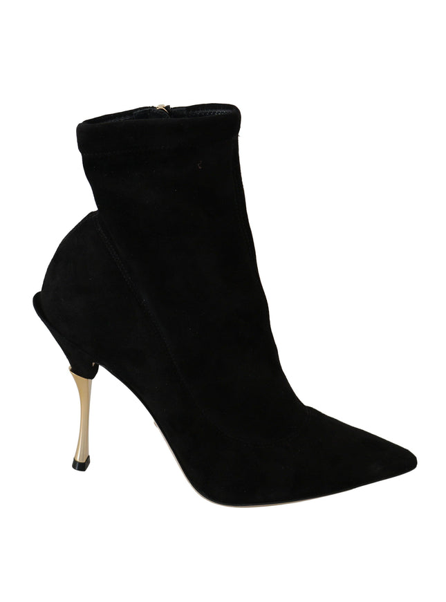 Dolce & Gabbana Black Suede Gold Heels Ankle Boots Shoes - Ellie Belle