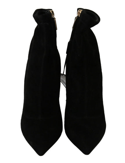 Dolce & Gabbana Black Suede Gold Heels Ankle Boots Shoes - Ellie Belle