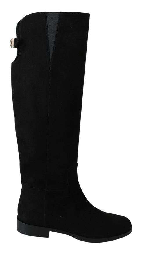 Dolce & Gabbana Black Suede Knee High Flat Boots Shoes - Ellie Belle