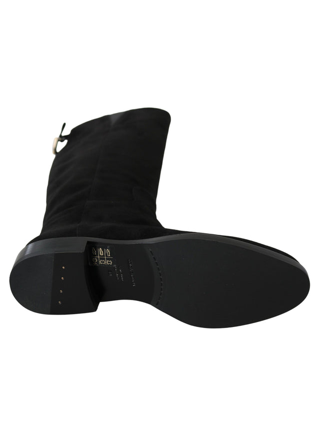 Dolce & Gabbana Black Suede Knee High Flat Boots Shoes - Ellie Belle
