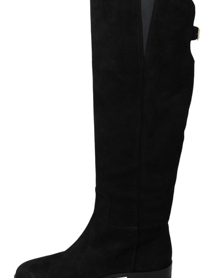 Dolce & Gabbana Black Suede Knee High Flat Boots Shoes - Ellie Belle