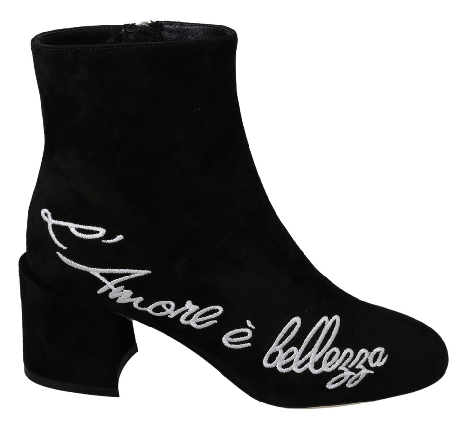 Dolce & Gabbana Black Suede L'Amore E'Bellezza Boots Shoes - Ellie Belle