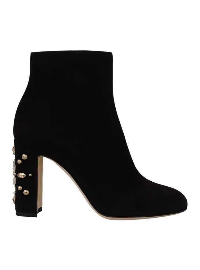 Dolce & Gabbana Black Suede Leather Crystal Heels Boots Shoes - Ellie Belle