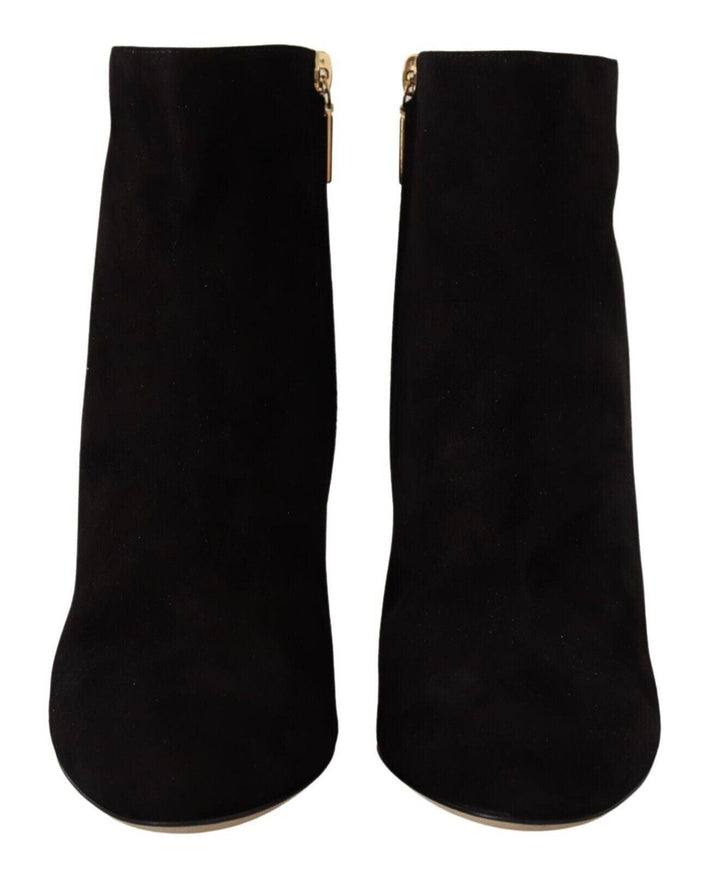 Dolce & Gabbana Black Suede Leather Crystal Heels Boots Shoes - Ellie Belle