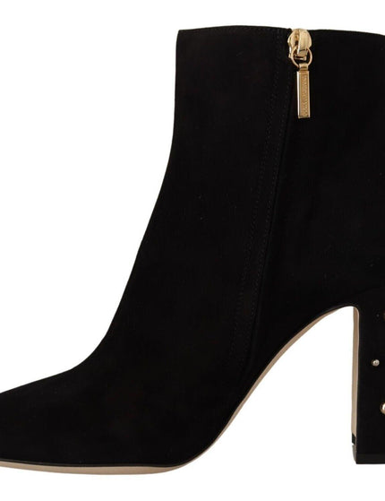 Dolce & Gabbana Black Suede Leather Crystal Heels Boots Shoes - Ellie Belle