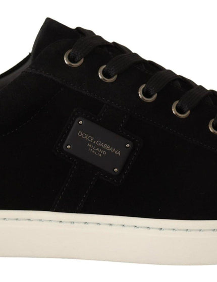 Dolce & Gabbana Black Suede Leather Mens Low Tops Sneakers - Ellie Belle
