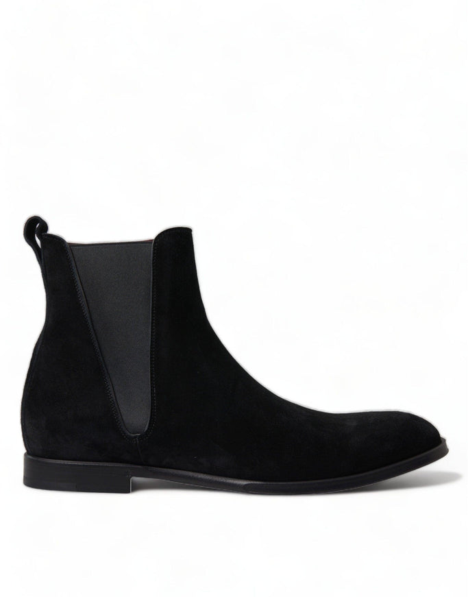 Dolce & Gabbana Black Suede Leather Mid Calf Men Boots Shoes - Ellie Belle