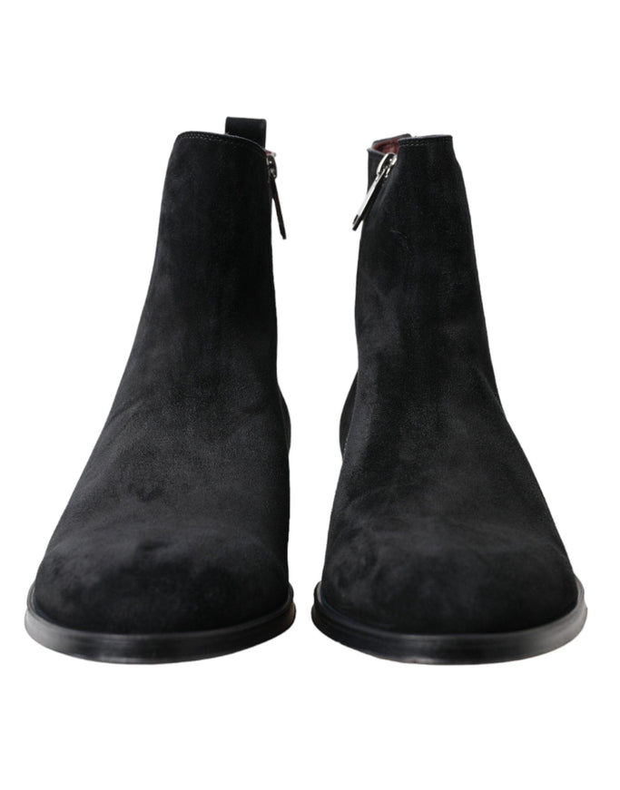 Dolce & Gabbana Black Suede Leather Mid Calf Men Boots Shoes - Ellie Belle