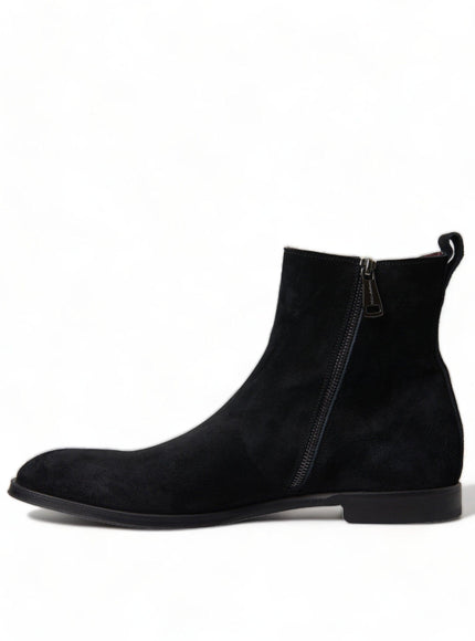 Dolce & Gabbana Black Suede Leather Mid Calf Men Boots Shoes - Ellie Belle